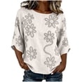 thumbnail image 1 of Womens Summer Tops 100% Cotton Fashion Casual Embroidery Round Neck 3/4 Sleeve Spring Blouse Tops, 1 of 6