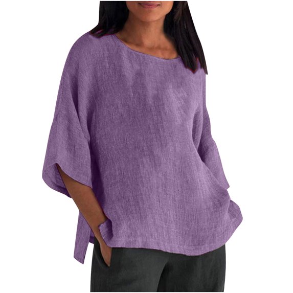 Womens Summer Tops 2023 3/4 Sleeve Crewneck Plain Blouses Dressy Casual Loose Fit Comfy Womens Fashion Tshirts Shirts