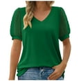 thumbnail image 1 of Womens Summer Tops 2023 Pejock Women V Neck T Shirts Swiss Dot Puff Sleeve Tops Loose Casual T-Shirt Soild Cotton Tee Plus Size Loose Comfy Tee Tops Blouse Green S (US Size:4), 1 of 6
