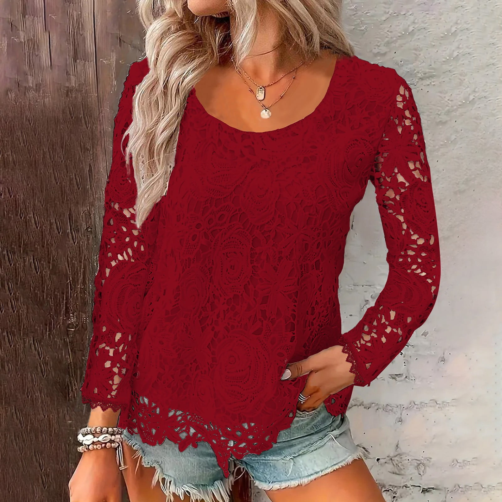Womens Summer Tops 2024 Casual Long Sleeve T-Shirt Crew Neck Solid ...