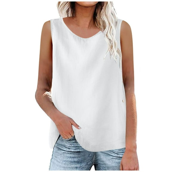 Womens Summer Tops 2024 Plus Size Fashion Loose Casual All-round Neck Short-sleeved Cotton Linen Blouse Womens Plus $15 & Under