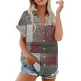 thumbnail image 1 of Womens Summer Tops, 2024 Workout Plus Size Dressy Casual Blouses Shirts for Women, Cotton Short Sleeve V Neck Collared Button Down Blouse Camp Shirt S 6Xl Red, 1 of 7