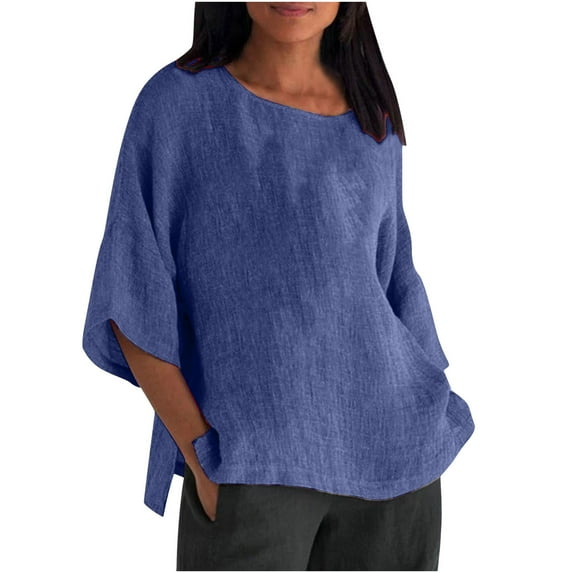 Womens Summer Tops 3/4 Sleeve Crewneck Plain Blouses Dressy Casual Loose Fit Comfy Womens Fashion Tshirts Shirts