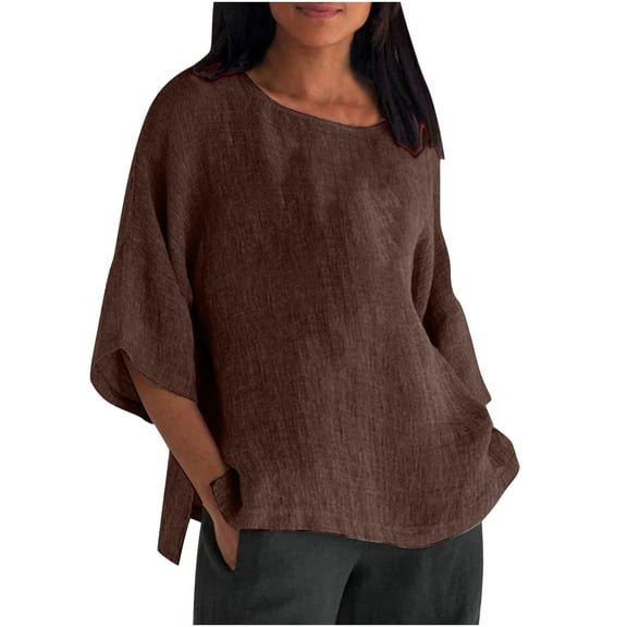 Womens Summer Tops 3/4 Sleeve Crewneck Plain Blouses Dressy Casual Loose Fit Comfy Womens Fashion Tshirts Shirts