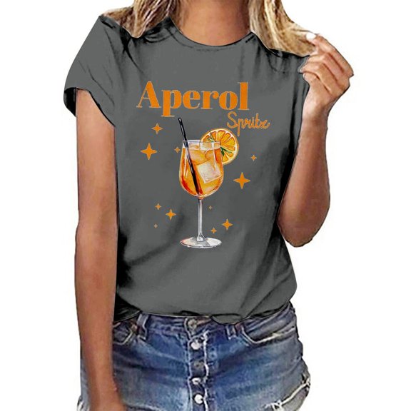 Womens Summer Tops 2025 Aperol Spritz Graphic Short Sleeve T Shirt Casual Basic Tee S-3XL