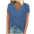 thumbnail image 1 of Womens Summer Tops 2025 Cap Short Sleeve T Shirts Trendy Dressy Casual V Neck Loose Fit Shirts Blue XXL, 1 of 4