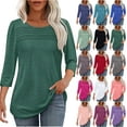 thumbnail image 1 of Womens Summer Tops 2025 Plus Size Solid Color T-Shirt Summer Casual Loose Women's Trendy 3/4 Length Sleeves Pullover Lightweight Blouse Tops S-3XL, 1 of 6