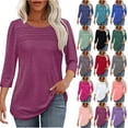 thumbnail image 1 of Womens Summer Tops 2025 Plus Size Solid Color T-Shirt Summer Casual Loose Women's Trendy 3/4 Length Sleeves Pullover Lightweight Blouse Tops S-3XL, 1 of 6