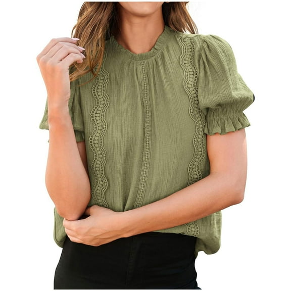 Womens Summer Tops 2025 Trendy Mock Neck Puff Sleeve Blouse Dressy Casual Business Western Shirts Spring Clothes