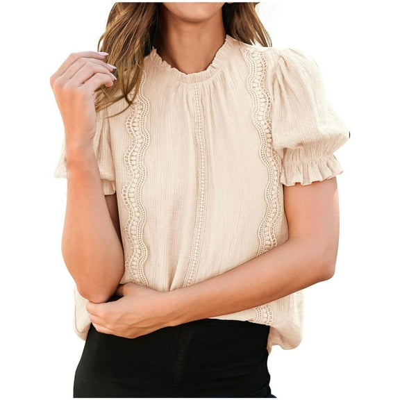 Womens Summer Tops 2025 Trendy Mock Neck Puff Sleeve Blouse Dressy Casual Business Western Shirts Spring Clothes