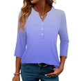 thumbnail image 1 of Womens Summer Tops 2026 3/4 Sleeve Shirts Button V Neck Gradient Pleated Tunic Tops Work Blouses Business Casual Outfits Royal Blue S, 1 of 5