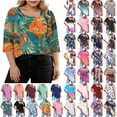 thumbnail image 1 of Womens Summer Tops 2026 Plus Size Fashion 3/4 Sleeve Casual Printed V-Neck T-shirt Button Spring Tops, 1 of 8