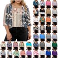 thumbnail image 1 of Womens Summer Tops 2026 Plus Size Fashion 3/4 Sleeve Casual Printed V-Neck T-shirt Button Spring Tops, 1 of 8