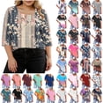 thumbnail image 1 of Womens Summer Tops 2026 Plus Size Fashion 3/4 Sleeve Casual Printed V-Neck T-shirt Button Spring Tops, 1 of 8
