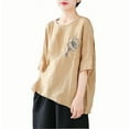 thumbnail image 1 of Womens Summer Tops 2026 Plus Size Fashion Embroidered Round Neck Five Quarter Sleeved Short Sleeved Blouse, 1 of 3