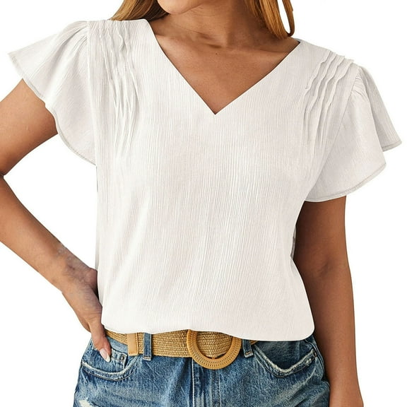 Womens Summer Tops 2026 Plus Size Fashion Spring And Solid Color Chiffon Shirt Loose V-neck Pullover Short Sleeved