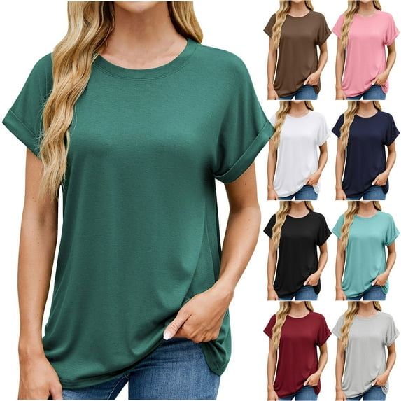 Womens Summer Tops 2026 Plus Size Fashion Spring And Solid Color Short Sleeved Round Neck Loose T-shirt