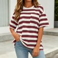 thumbnail image 1 of Womens Summer Tops 2026 Striped Color Block Short Sleeve Fashion T-Shirts Crewneck Casual Loose Basic Tee Blouses With Pockets(Wine,L), 1 of 4