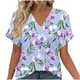 thumbnail image 1 of Womens Summer Tops 2026 V Neck Short Sleeve Shirts Trendy Dressy Casual Hawaiia Floral Vacation Outfits Printed, 1 of 7