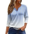 thumbnail image 1 of Womens Summer Tops 3/4 Length Sleeve Button Down Shirts Henley V Neck Striped Blouses Plus Size Trendy Comfy Tees 2025 Tunic Elbow Sleeve Print Blouse, 1 of 4