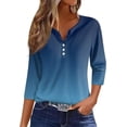 thumbnail image 1 of Womens Summer Tops 3/4 Length Sleeve Button Down Shirts Henley V Neck Striped Blouses Plus Size Trendy Comfy Tees 2025 Tunic Elbow Sleeve Print Blouse, 1 of 4