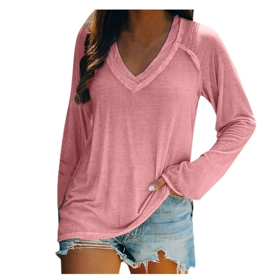 Womens Summer Tops 3/ 4 Sleeve Womens Athletic Top Lightweight Shirt Women Loose Shirts Elbow Length T Shirt Deep V Neck Top N Cool Light V Neck Women Workout Pack plus on Clearance Pink 3XL