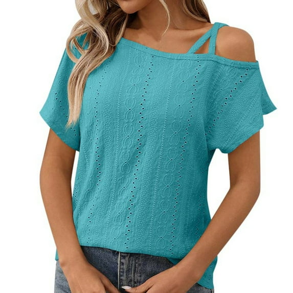 Womens Summer Tops Asymmetric Neck Out Textured Wear Ladies Clothing