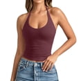 thumbnail image 1 of Womens Summer Tops Backless Tie Neck Double Lined Basic Halter Tops for Women Red L, 1 of 7