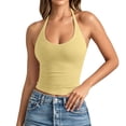 thumbnail image 1 of Womens Summer Tops Backless Tie Neck Double Lined Basic Halter Tops for Women Yellow M, 1 of 7