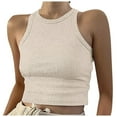 thumbnail image 1 of Womens Summer Tops Base Shirt Active Crop Pack Atmosphere Top Girl Tops Athletic Wear Women Tops 1xl for Women Lace Active Workout Set Short Solid Women's Vest Color Sleeveless Tank Neck Beige L, 1 of 5