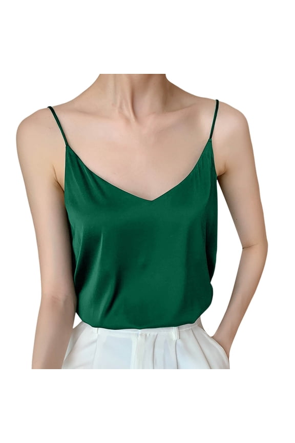 Womens Summer Tops Beach Women Top Backless Tops for Women Muscle Tee Muscle Top 2 Lane Strap Shirts Back Cut Blouses plus Apricot Tops for V Neck Sleeveless Satin Tank Green 2XL