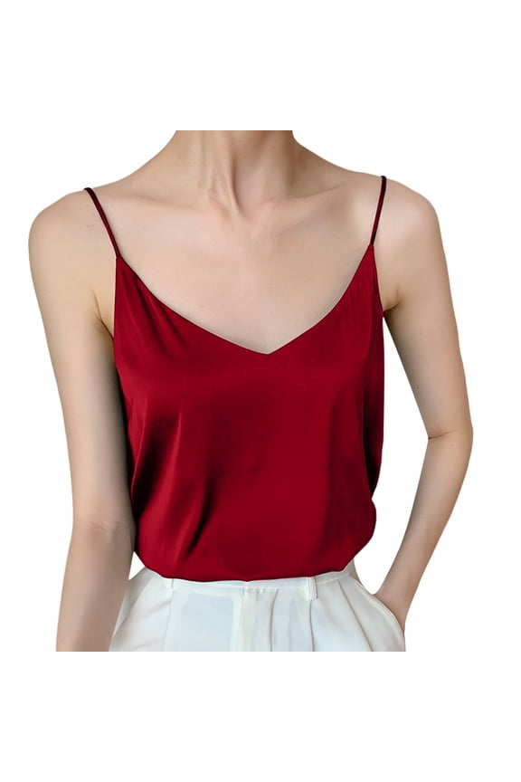 Womens Summer Tops Beach Women Top Backless Tops for Women Muscle Tee Muscle Top 2 Lane Strap Shirts Back Cut Blouses plus Apricot Tops for V Neck Sleeveless Satin Tank Red 2XL