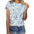 thumbnail image 1 of Womens Summer Tops Blouses Floral Print Round Neck Short Sleeve Spring Ladies Clothing, 1 of 3
