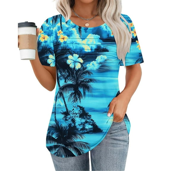 Womens Summer Tops Boho Tshirts Shirts Graphic Vintage Oversized Summer Clothes for Women 2025 Vacation Cruise Petite