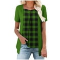 thumbnail image 1 of Womens Summer Tops Buffalo Plaid Fake Two Piece Tshirts Sweetheart Neckline Short Sleeve Pleated Tops Loose Fit Comfy Tunic Patchwork Tee Shirts Fashion Spring Clothing, 1 of 7