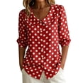 thumbnail image 1 of Womens Summer Tops Business Polka Dots Button Down Lapel Long Sleeve Satin Fashion Shirts for Women Red 4XL, 1 of 5
