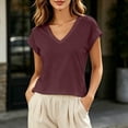 thumbnail image 1 of Womens Summer Tops Cap Short Sleeve Crop V Neck T Shirts Boxy Casual Basic Summer Tee(Brown,M), 1 of 4