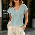 thumbnail image 1 of Womens Summer Tops Cap Short Sleeve Crop V Neck T Shirts Boxy Casual Basic Summer Tee(Light Blue,M), 1 of 4