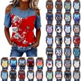 thumbnail image 1 of Womens Summer Tops Cap Sleeve Crew Neck T Shirts Ndbuld Women's Fashion Casual Round Neck Printed Short Sleeve Blouse Loose Spring And Summer Tops Red XXXL, 1 of 5