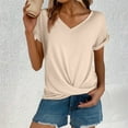 thumbnail image 1 of Womens Summer Tops Cap Sleeve Front Twist Knot V Neck T Shirts Draped Blouses Casual Loose Fit tees Beige L, 1 of 5