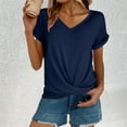 thumbnail image 1 of Womens Summer Tops Cap Sleeve Front Twist Knot V Neck T Shirts Draped Blouses Casual Loose Fit tees Blue XXXL, 1 of 5