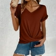 thumbnail image 1 of Womens Summer Tops Cap Sleeve Front Twist Knot V Neck T Shirts Draped Blouses Casual Loose Fit tees Brown XXXL, 1 of 5