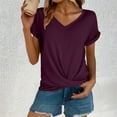 thumbnail image 1 of Womens Summer Tops Cap Sleeve Front Twist Knot V Neck T Shirts Draped Blouses Casual Loose Fit tees Red XXXL, 1 of 6