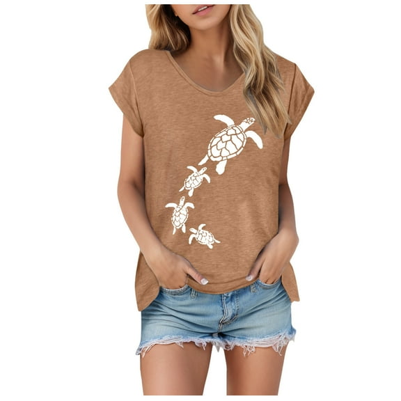 Womens Summer Tops Casual Cap Sleeve Trendy Tank Tops Floral Print Lace V Neck Loose Fit Oversized Tshirts for Women Brown M