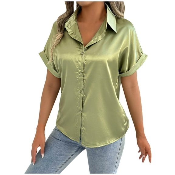 Womens Summer Tops Casual Comfortable Short Sleeved ButtonTop Blouse Basic Workout Clothes Spring Fashion Outfits