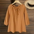thumbnail image 1 of Womens Summer Tops Casual Cotton and Linen Pullover Round Neck Loose Fitting Drawstring Sleeves Long Sleeved Shirt Shirts for Women, 1 of 5