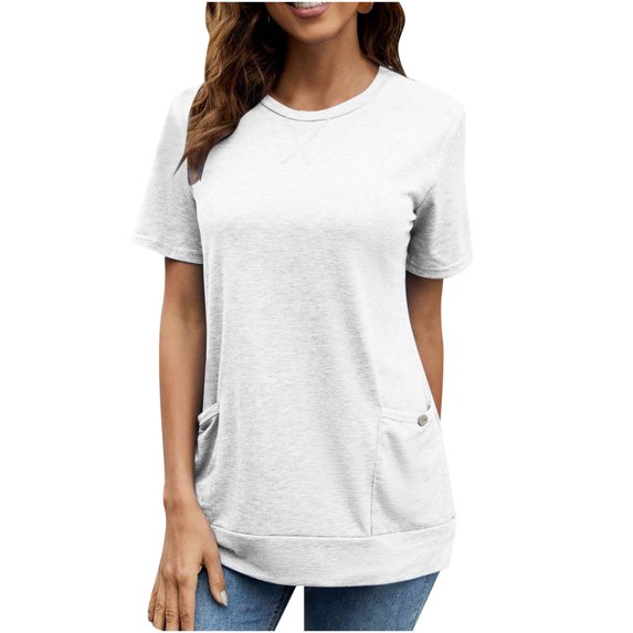Womens Summer Tops Casual Crewneck Solid Color Short Sleeve Pullover T-Shirt Ladies Beach Blouses Tops for Women