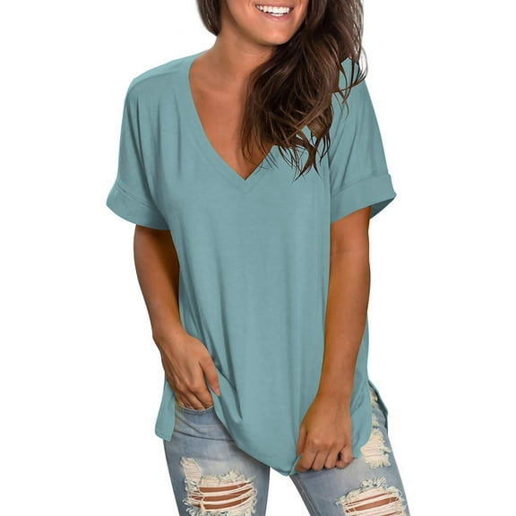 Womens Summer Tops Casual Loose Dolman Short Sleeve T-Shirts 2025 Fashion V Neck Outfits Clothes