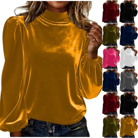 Womens Summer Tops Casual PleatedLong Sleeve Turndown Collar Blouse Shirt Red L