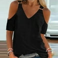 thumbnail image 1 of Womens Summer Tops Casual Shirt Summer Off Shoulder Top V Neck Blouse Solid Color Short Sleeve T Womens Tops Dressy Casual, 1 of 4